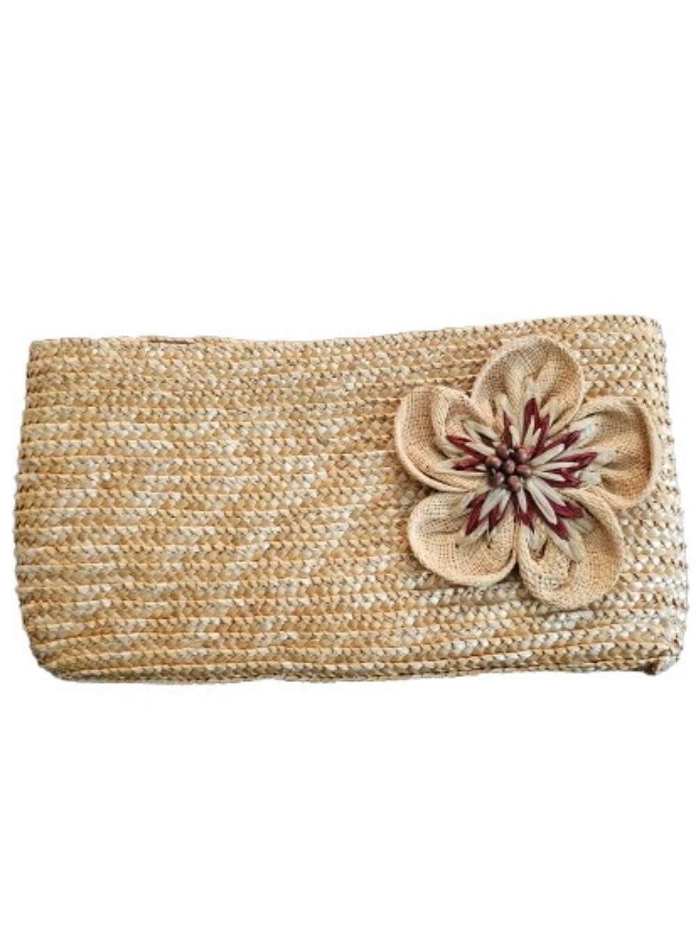 Coldwater Creek Natural Straw Flower Clutch - Beige